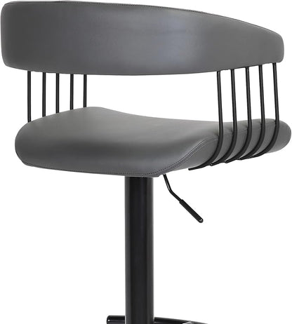 Armen Living Calista Adjustable Height Mid Century Modern Swivel Bar Stool for Kitchen Island Counter in Gray Faux Leather with Black Metal