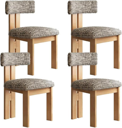 Farmhouse Wooden Dining Chairs Set of 4, Modern Boucle Upholstered Dinning Room & Kitchen Chairs, Accent Natural Wood Legs, Armless Side Dinner Set for Kitchen Living Room,Gray Chenille