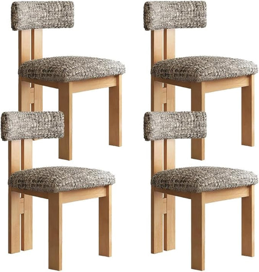 Farmhouse Wooden Dining Chairs Set of 4, Modern Boucle Upholstered Dinning Room & Kitchen Chairs, Accent Natural Wood Legs, Armless Side Dinner Set for Kitchen Living Room,Gray Chenille