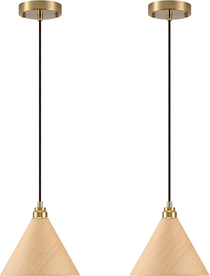 2 Pack Pendant Lights Kitchen Island, 8.3” Small Wood Pendant Light, Adjustable Height Hanging Light Fixtures, Kitchen Island Lights for Dining Room, Bedroom, Hallway, Bar (Natural Wood)
