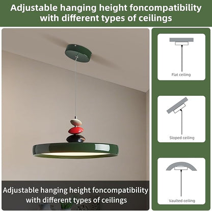 Mikeru Modern Pendant Lights, 23.6" Vintage Green Pendant Lighting Fixture with Remote Control Dimmable 3 Color Mode & Brightness Mid Century Island Light Fixture for Dining Room,Kitchen,Living Room