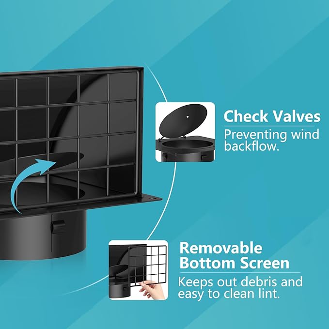 2 Pcs 4 Inch Dryer Vent Cover Outside, HG Power Metal Exterior Vent Cover with Removable Screen & Cushioned Non-Return Flap, Air Wall Vent for House, Range Hood, AC, Opening Diameter: 3.81" Black