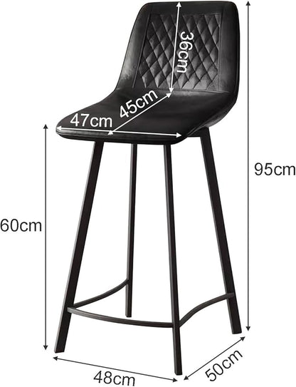 Faux Leather Counter Height Stools with Back, Upholstered Chairs for Kitchen Island Dining,Black-Sitting Height 60cm