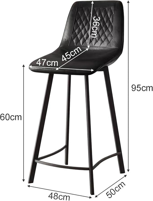 Faux Leather Counter Height Stools with Back, Upholstered Chairs for Kitchen Island Dining,Black-Sitting Height 60cm