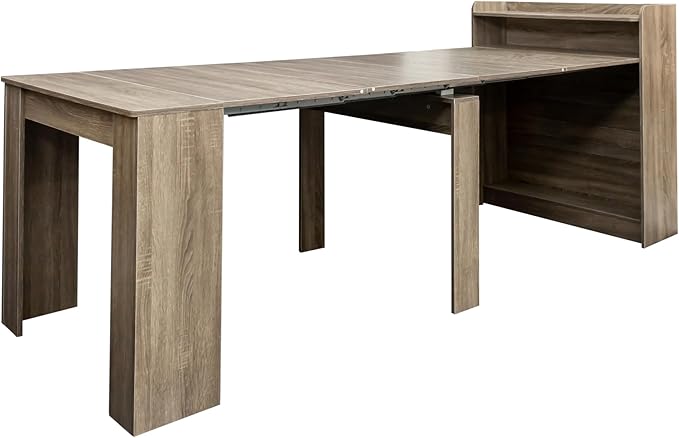 98.4" Extendable Dining Table, Large Dinner Table with Storage for 6-10, Rustic Farmhouse Style Wood Console Table for Kitchen, Dining Room & Living Room, Barnwood
