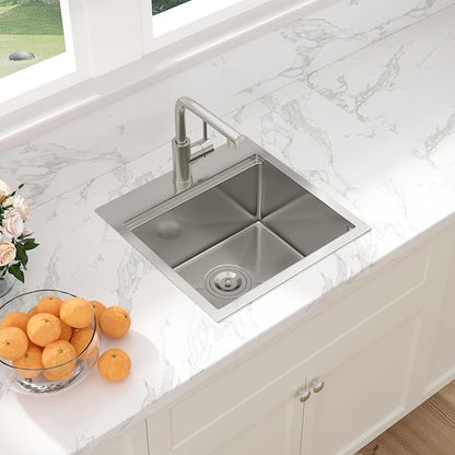 Sarlai Drop In Kitchen Sink 18 Inch Bar Sink Small Drop In Workstation 18x18 Inch Topmount Stainless Steel 16 Gauge Single Bowl Bar Prep RV Outdoor Sinks Basin with Assessories