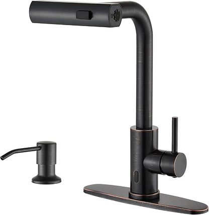 AVSIILE Touchless Kitchen Faucets with Pull Down Sprayer & Soap Dispenser, Single Hole & Handle, Oil Rubbed Bronze Pull Out Waterfall Sink Faucet Suitable for Farmhouse Camper Laundry Rv