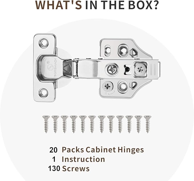 20 Pack Full Overlay Soft Close Cabinet Hinges 105° Frameless 3 Way Adjustable Soft Close Hinges for Cabinet Doors Kitchen Cabinet Door Hinges with Screws Bright Nickel