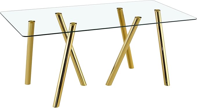 Rectangular Glass Dining Table 71 Inch Modern Rectangular Kitchen Table with Metal Legs Durable Stylish Dinner Table for Dining Room Kitchen