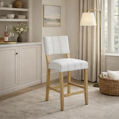 HomePop 24" Open Back Counter Stool|HomePop Home Décor|Fabric Chairs for Dining Room, Kitchen and Living Room - Blue and White Stripe(Single Pack)