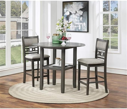 New Classic Furniture Gia 3-Piece Drop Leaf Counter Table Set with 2 Chairs, 42-Inch, Gray