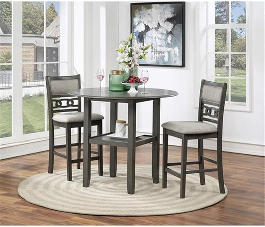 New Classic Furniture Gia 3-Piece Drop Leaf Counter Table Set with 2 Chairs, 42-Inch, Gray