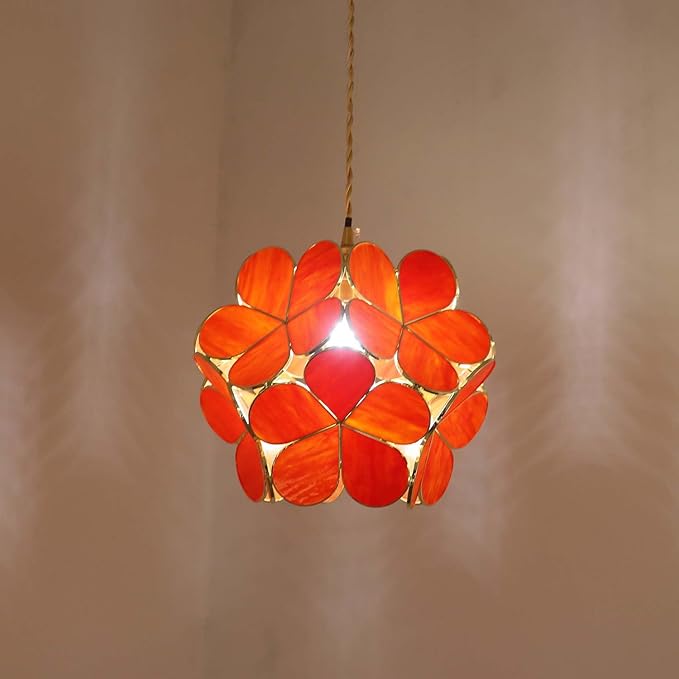 Bieye L10919 Petals Tiffany Style Stained Glass Ceiling Pendant Light for Home Decoration (Orange, 12" Cherry Blossom)