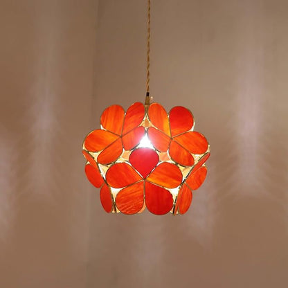 Bieye L10919 Petals Tiffany Style Stained Glass Ceiling Pendant Light for Home Decoration (Orange, 12" Cherry Blossom)