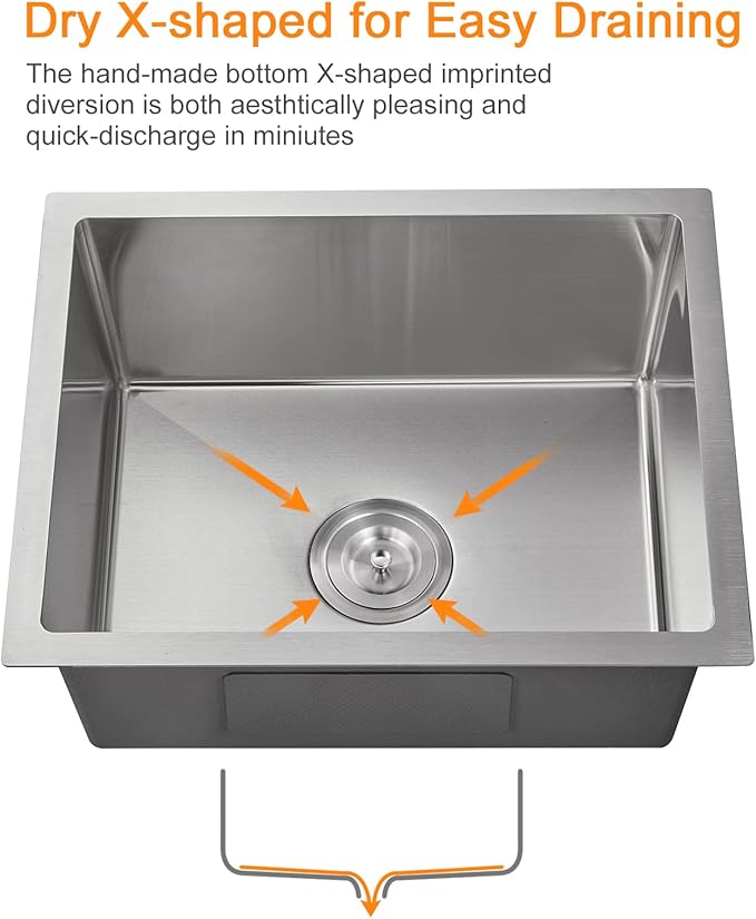 ROVATE 19.6 inch Kitchen or Bar Sink 304 Stainless Steel Undermount Single Bowl, Handmade Small Wet Bar Sink, 19.6"L x 15.7"W x 8.6"D