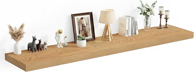 Heimlove 12 Inch Deep Floating Shelves, 72 x 12 inches Long Wall Shelf, Large Extra Display Shelf & Storage Shelf, Rustic Wood Wall Shelves for Fireplace Mantel, Oak - 1Pack