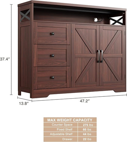 Befrases Dark Brown Farmhouse Storage Cabinet with Doors & Drawers, Sideboard Buffet Cabinet with Storage, Kitchen Pantry Hutch, Coffee Bar Station Table for Kitchen, Livingroom, Dining Room