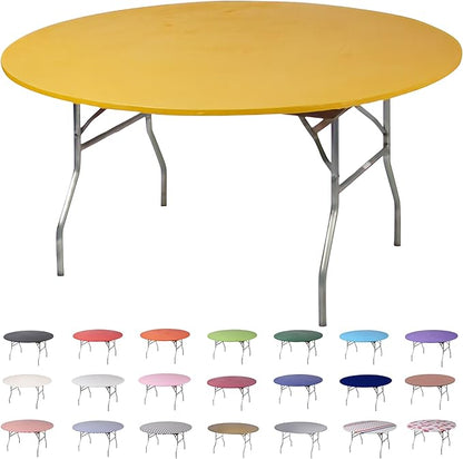 Kwik-Covers 10 Pack of Round Plastic Table Covers - 60" or 72" Round - Indoor or Outdoor Fitted Covers (Tables NOT Included) (Yellow, 60" Round)