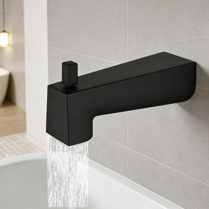 Kedra 7-Inch Tub Spout, Extra-Long Slip On Diverter Tub Spout, Replacement Bathtub Spout with Diverter, Matte Black (for 1/2" Copper Water Tube)