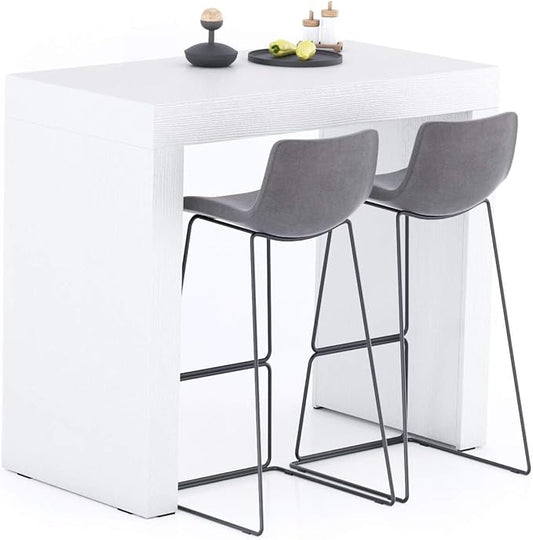 Mobili Fiver Evolution Tall Kitchen Bar Table Made in Italy | Space Saving, Counter Height Table for 4 | Modern Breakfast Bar Counter Top w/Cable Holder | Ashwood White | 47,2 in x 23,6" in
