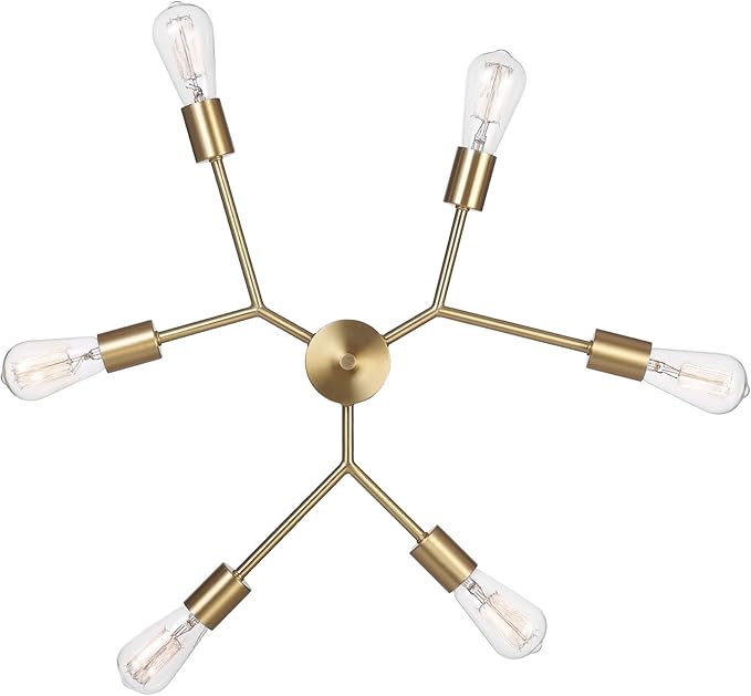 GLOBE Electric Tetra 6-Light Chandelier, Matte Brass, Adjustable Hanging Height