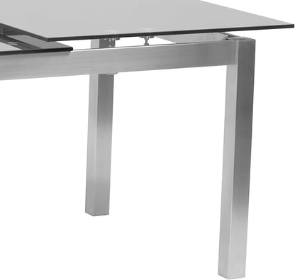 Armen Living Ivan Extendable Dining Table with Tempered Glass Top and Brushed Stainless Steel Finish, Gray, Dining Height