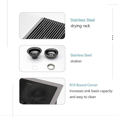 Lordear Black Bar Sink Undermount 15x17 inch Kitchen Sinks 16 Gauge Deep Single Bowl Stainless Steel Sink Basin Handmade
