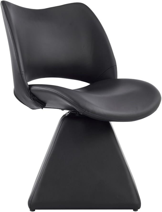 Swivel Dining Chair Upholstered Faux Leather Accent Seat with Curved High Back, Cushioned Foam Padding, Metal and Wood Support, Modern Armless Vanity Desk Chair for Kitchen Island, Dining Room (Black)
