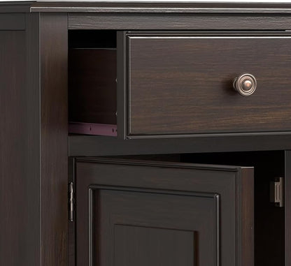 SIMPLIHOME Connaught 51-inch Wide Solid Wood Storage Cabinet in Chestnut Brown for the Entryway, Mudroom, 3 Drawers and Adjustable Shelves, Traditional Style, Space-Saving Design