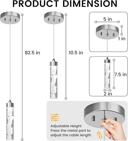 Pendant Lights Kitchen Island, Modern Mini Pendant Light Fixtures with Crystal Stone, Dimmable LED Chandelier, Chrome Hanging Light Fixture for Dining Room Hallway, 3000K/4000K/5000K Adjustable, ETL