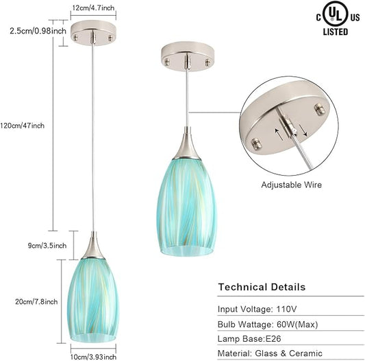 GLADFRESIT Sky Blue Serenity Pendant Light for Kitchen Islands – Artisanal Elegance with Adjustable Nylon Core and Ceramic Holder, 1 Pack for Dining Room, Entryway (Bulb Excluded)