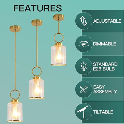 6.1" Modern Clean Glass Pendant Light Round Vintage Farmhouse Pendant Light Fixtures Mini Adjustable Rod Rustic Pendant Lights for Kitchen Island, Dining Room, Bedroom, Hallway, Entryway