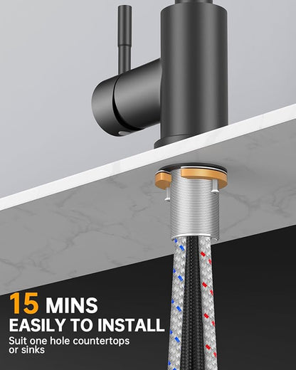 Hiqufet Kitchen Faucet with Pull Down Sprayer, High Arc Single Handle Kitchen Sink Faucet for Pot Filler, Single Hole Single Handle Stainless Steel Bar Sink Faucets