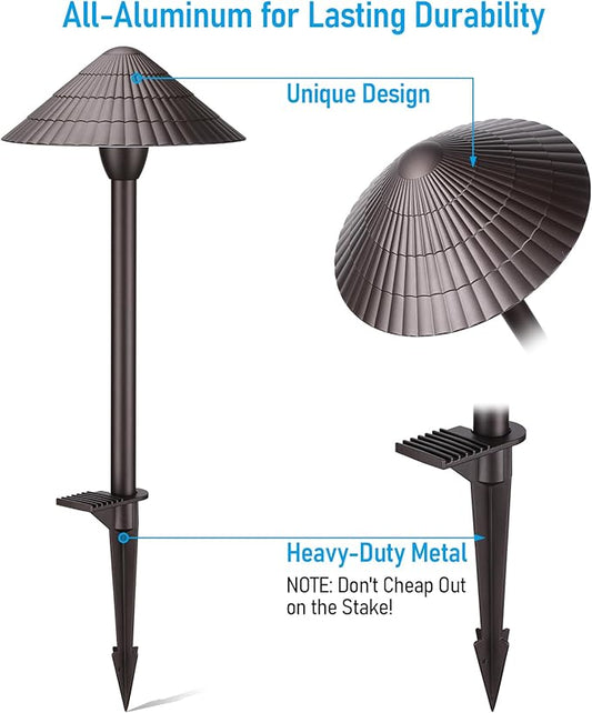 LEONLITE 5CCT Low Voltage Landscape Lights, 3W, 12-24V AC/DC, Pathway Lighting Wired, IP65 Waterproof Light for Yard Lawn, ETL Listed, Oil Rubbed Bronze Aluminum Housing, 1800K-5000K, Pack of 4