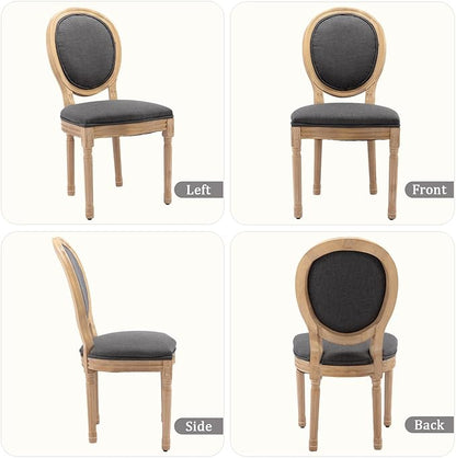 Linen Wooden Dining Chair Set of 6, Upholstered Farmhouse Dining Chair with Solid Wood Frame, Kitchen & Dining Room Chairs for Living Room, Restaurant, Bedroom (Gray-Padded, Set of 6)