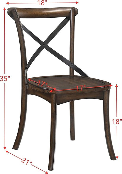 JUSTONE Set of 2 Cross Back Chair, Dining Chair Furniture 2-Pack, Sturdy X-Back Chair Wooden Chairs for Kitchen, Dining Room- Dark Oak & Black