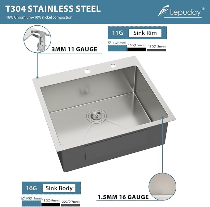 25 Inch Drop In Kitchen Sink - Lepuday 25×22x9 inch Kitchen Sink Drop In Stainless Steel Topmount Sinks 16 Gauge Single Bowl Top mount Sinks