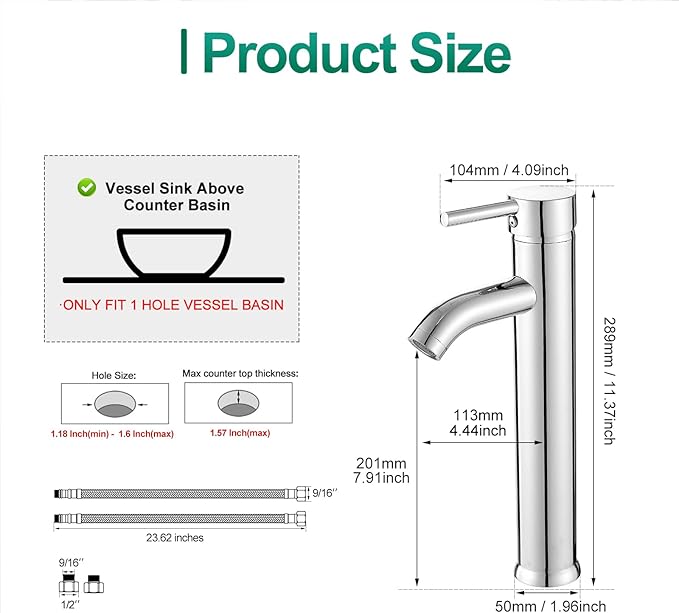 Bathroom Vessel Sink Faucet Modern Basin Mixer Tap Chrome Tall Body Single Handle One Hole Lavatory Faucet
