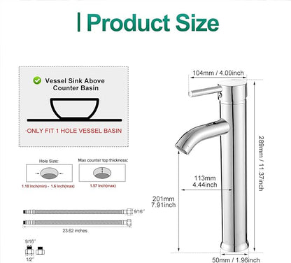 VOTON Vessel Sink Faucet Chrome Modern Tall Bathroom Faucets Single Handle One Hole Rv Vanity Lavatory Bathroom Sink Faucet