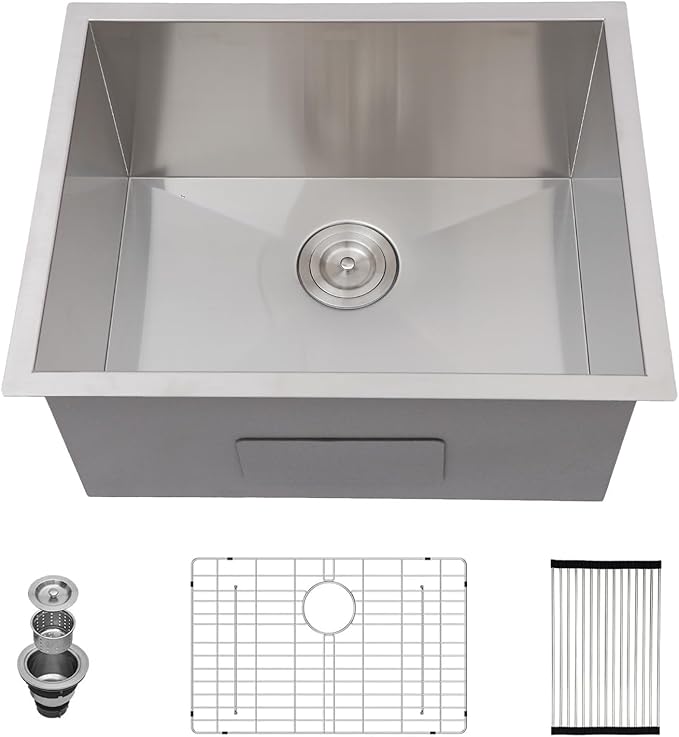 Kichae 12" Deep Laundry Sink Undermount - 24 Inch Undermount Utility Sink Stainless Steel Single Bowl Under Counter Handmade Laundry Utility Room Basin