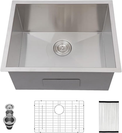 Kichae 12" Deep Laundry Sink Undermount - 24 Inch Undermount Utility Sink Stainless Steel Single Bowl Under Counter Handmade Laundry Utility Room Basin