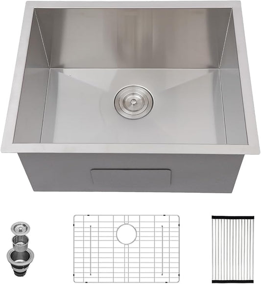 Kichae 12" Deep Laundry Sink Undermount - 24 Inch Undermount Utility Sink Stainless Steel Single Bowl Under Counter Handmade Laundry Utility Room Basin