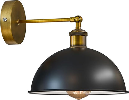Dome Metal Wall Sconce, 180° Adjustable Industrial Wall Lamp for Bedside, Study, Kitchen, and Living Room Décor. (Black Inner White.)