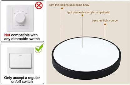 Ganeed LED Flush Mount Ceiling Light, 19.6Inch 39W Modern Ceiling Light Fixture, Black Ceiling Lamp for Dining Room Hallway Living Room Bedroom Office