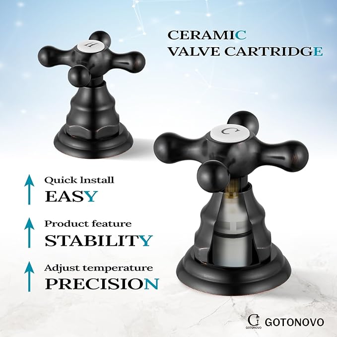 gotonovo Bathroom Faucet 3 Hole 8 Inch Widespread Bathroom Sink Faucet 2 Cross Handles Vintage Lavatory Vanity Mixer Tap with Pop Up Drain, H C Label, Oil Rubbed Bronze
