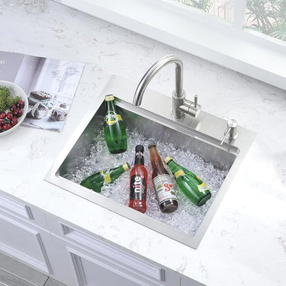 20 Inch Drop in Kitchen Sink, Single Bowl 16 Gauge Stainless Steel Topmount Small Kitchen Bar Sink Outdoor RV Workstation Basin (20"x17"x10")
