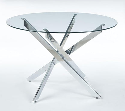 Round Glass Dining Table,Glass Dining Room Table with Metal Legs, Modern Style Glass Kitchen Table for Home, Kitchen, Dining Room