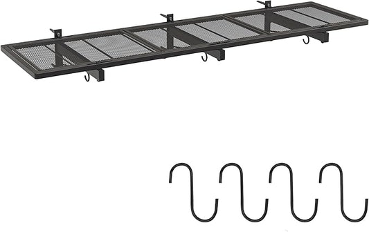 Garage Wall Shelf, Heavy Duty Garage Shelving, 46"X 12.5" Wall Mounted Shelves, Metal Floating Storage Rack with 4 Hooks, Utility Organizer Max Load 160 LBS for Laundry Room, Basement, Workshop