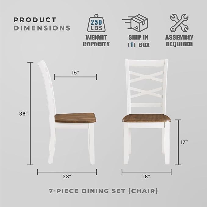 Lexicon Dining Table Set for 6 with Chairs, Wood 7 Piece Farmhouse Dining Room Table and Chairs Set of 6, Cross Back, Easy Assembly Seater for Indoor Home, Dinner, Kitchen, Cherry/White