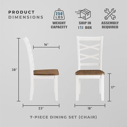 Lexicon Dining Table Set for 6 with Chairs, Wood 7 Piece Farmhouse Dining Room Table and Chairs Set of 6, Cross Back, Easy Assembly Seater for Indoor Home, Dinner, Kitchen, Cherry/White